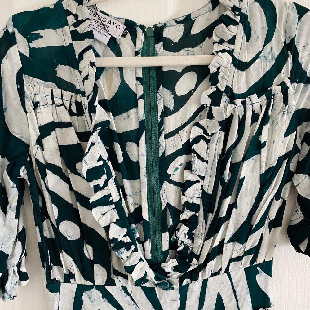 Busayo Tomi Green & White V-Neck High-Low Maxi Dress - Picture 10 of 13